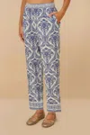 Farm Rio Blue Tropical Cameo Off-white Pajama Pants Blue Tropical Cameo Off-white