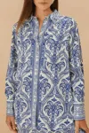 Farm Rio Blue Tropical Cameo Off-white Pajama Shirt Blue Tropical Cameo Off-white In Blue
