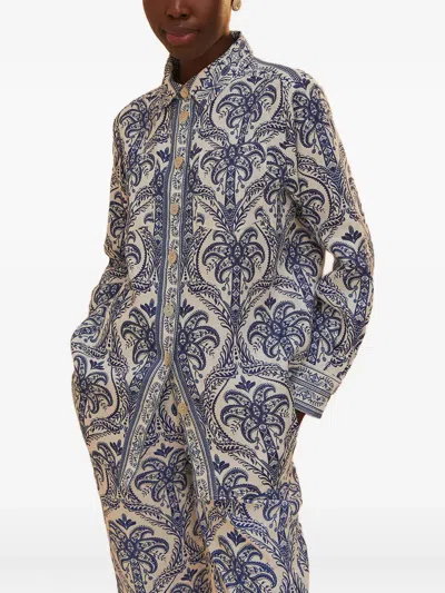 Farm Rio Tropical Cameo-print Shirt In Blue