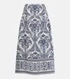 Farm Rio Tripical Cameo Shirred Printed Linen Midi Skirt In Blue