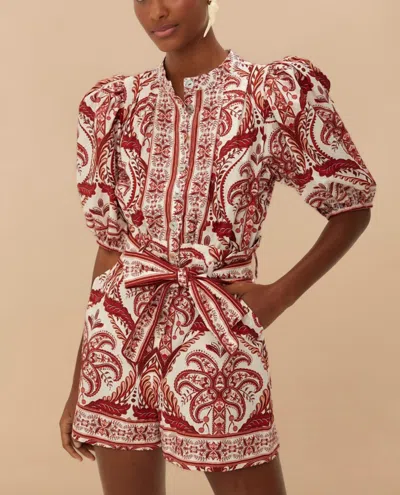 Farm Rio Tropical Cameo Romper In Red/white