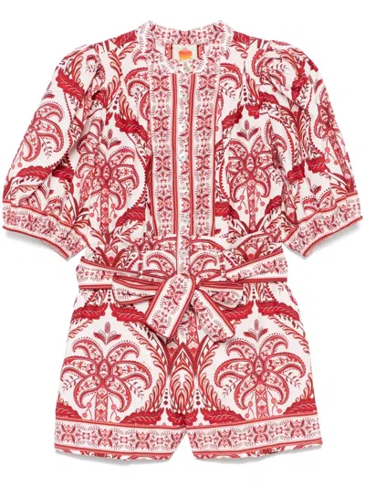 Farm Rio Tropical Cameo Off-white Romper In Red
