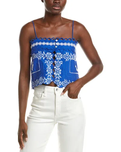 Farm Rio Tropical Cross Stitch Lacy Sleeveless Top In Multi
