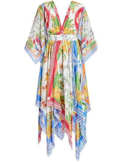 FARM RIO TROPICAL DESTINATION KIMONO SLEEVE MIDI DRESS