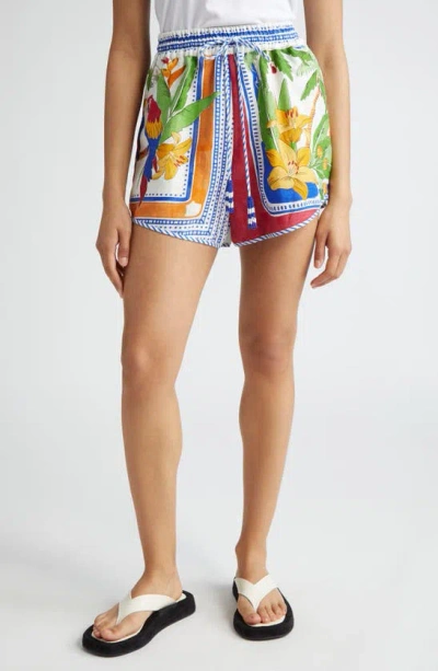 Farm Rio Tropical Destination Linen Blend Shorts In Tropical Destination Off-white