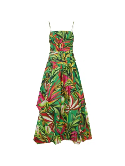 Farm Rio Green Tropical Dream Draped Organic Cotton Maxi Dress In Multi