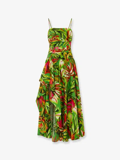 Farm Rio Long Tropical Dress With Thin Straps In Green