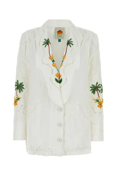 Farm Rio White Linen Tree Macaw Blazer