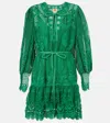 Farm Rio Green Tropical Flight Guipure Mini Dress In Green