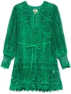 Farm Rio Green Tropical Flight Guipure Mini Dress In Green