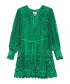 Farm Rio Green Tropical Flight Guipure Mini Dress In Green