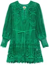 Farm Rio Green Tropical Flight Guipure Mini Dress In Green
