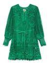 Farm Rio Green Tropical Flight Guipure Mini Dress In Green