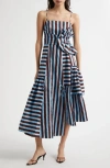 Farm Rio Tropical Flight Stripe Asymmetric Cotton Sateen Sundress In Tropical Flight Stripe