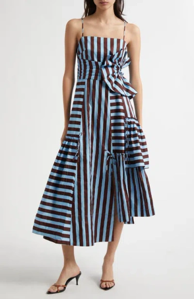 Farm Rio Tropical Flight Stripe Asymmetric Cotton Sateen Sundress