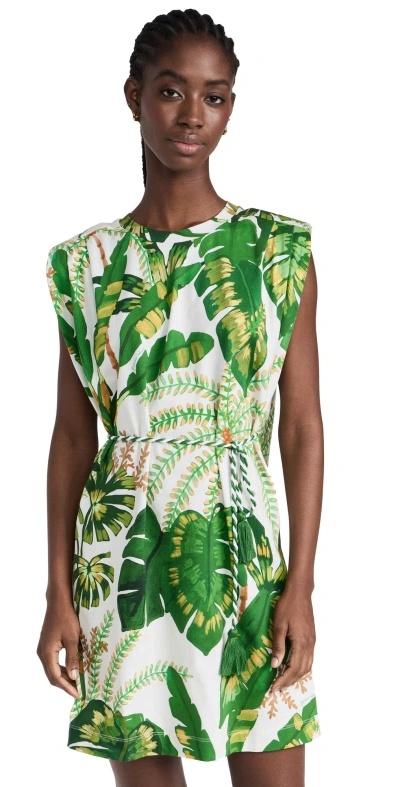 Farm Rio Tropical Forest Off-white T-shirt Dress Tropical Forest Off-white In Green