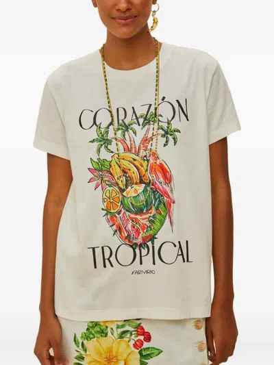 Farm Rio Tropical-graphic T-shirt In White