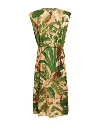 Farm Rio Tropical Isla Beige Jersey Midi Dress Woman Midi Dress Mustard Size S Cotton In Green