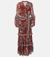 Farm Rio Tropical Landing Ruffled Maxi Dress In Tropical Landing Red