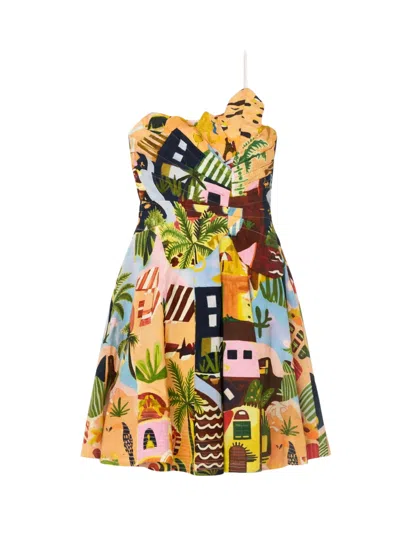 Farm Rio Tropical Painting Mini Dress With Single Shoulder Strap In Multi