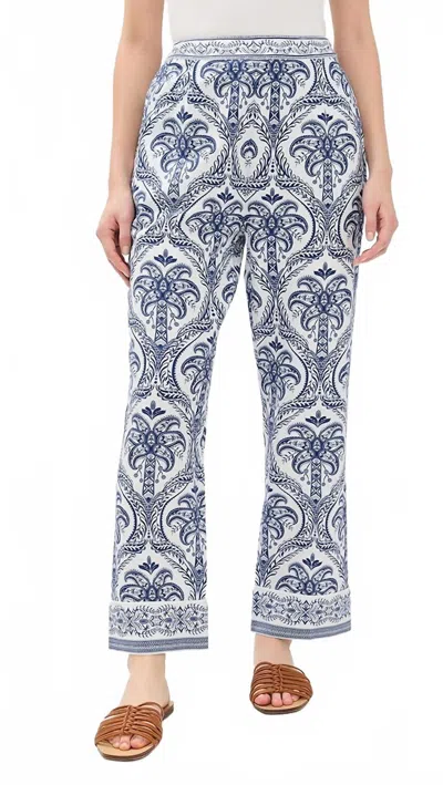 Farm Rio Blue Tropical Cameo Off-white Pajama Pants Blue Tropical Cameo Off-white