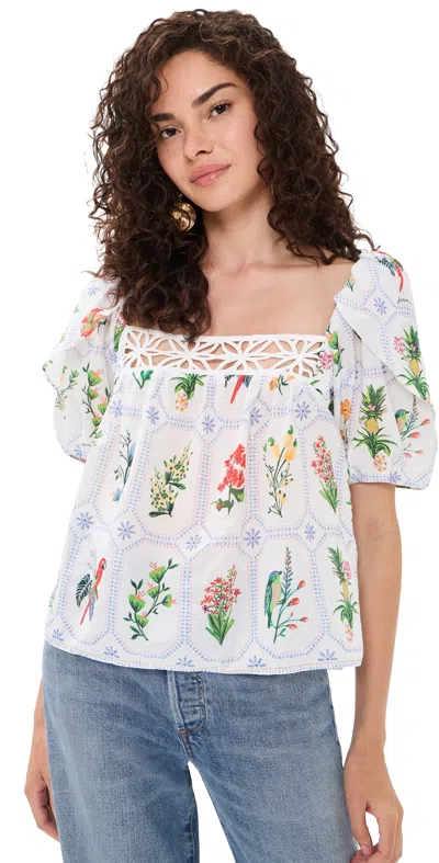 Farm Rio Tropical Porcelain Blouse Tropical Porcelain Off-white
