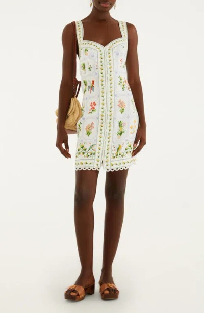Farm Rio Tropical Porcelain Linen Minidress In White