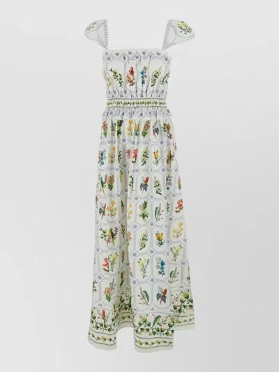 Farm Rio Tropical Porcelain Maxi Dress Floral Ruffles In White