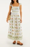 Farm Rio Off-white Tropical Porcelain Organic Cotton Maxi Dress In White