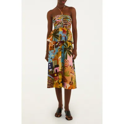 Farm Rio Tropical Print Corded Bodice Midi Dress In Multi