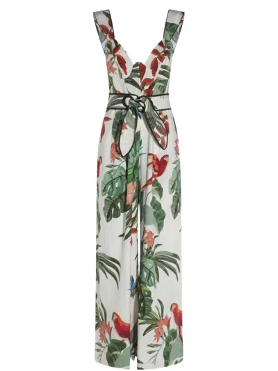 Farm Rio Tropical-print Jumpsuit In White