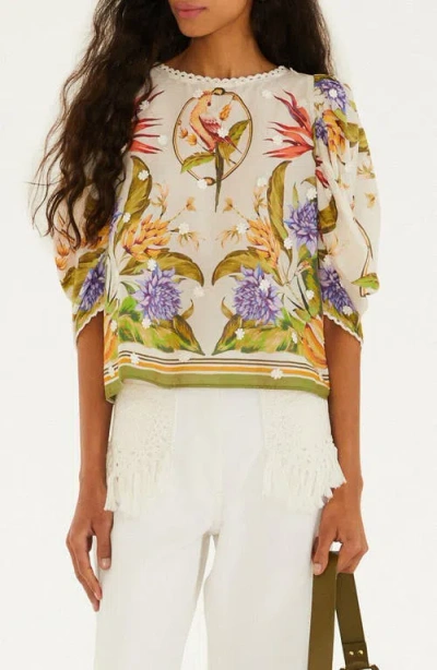 Farm Rio Tropical Print Lace Trim Top In Multi