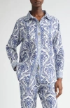 Farm Rio Blue Tropical Cameo Off-white Pajama Shirt Blue Tropical Cameo Off-white In Off-white