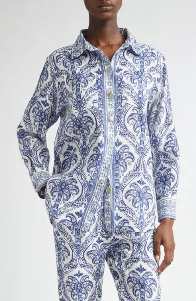Farm Rio Tropical Print Linen Blend Button-up Shirt In Off-white