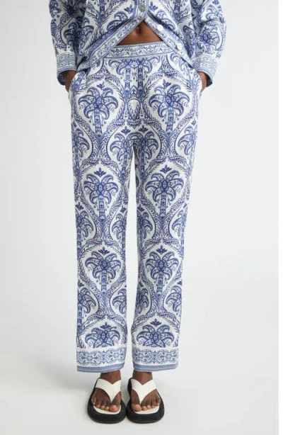 Farm Rio Blue Tropical Cameo Off-white Pajama Pants Blue Tropical Cameo Off-white