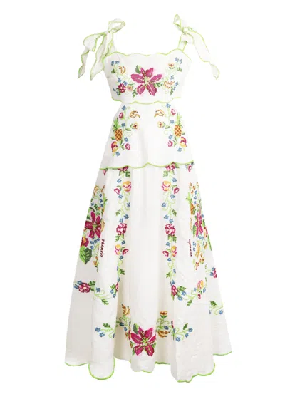 Farm Rio Tropical Romance Off White Maxi Dress In Multi