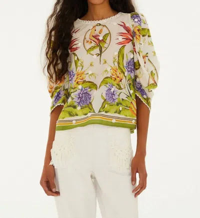 Farm Rio Tropical Scarf Blouse In Sand Green In Multi