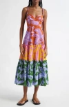 Farm Rio Mixed Tropical Swing Sleeveless Midi Dress In Multi