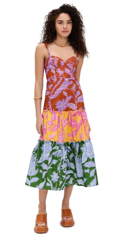 FARM RIO TROPICAL SWING MIX MIDI DRESS TROPICAL SWING MIX