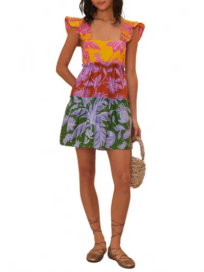 Farm Rio Tropical Swing Mix Mini Dress In Multi