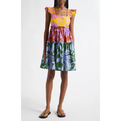 FARM RIO FARM RIO TROPICAL SWING MIXED PRINT TIERED COTTON SUNDRESS