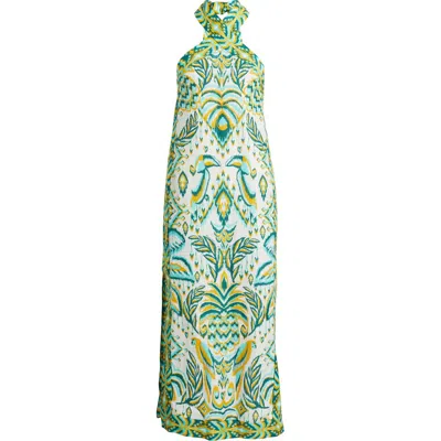 Farm Rio Tropical Tapestry Halter Linen Maxi Sundress