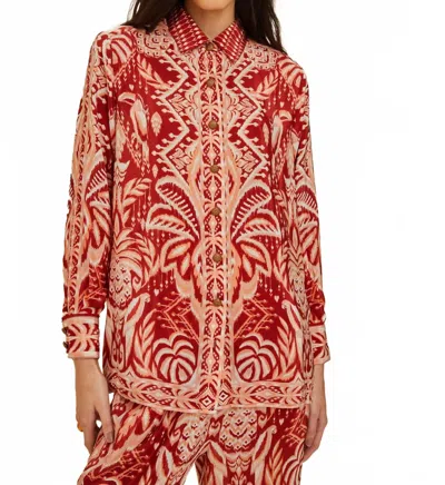 Farm Rio Tropical Tapestry Pajama Shirt In Multi In Red