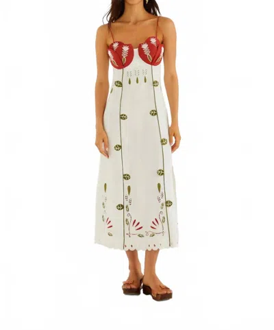 Farm Rio Tulip Richilieur Embroidered Linen Midi Dress In Off-white