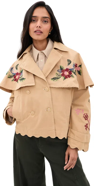 Farm Rio Twill Mini Trench Coat Beige In Brown