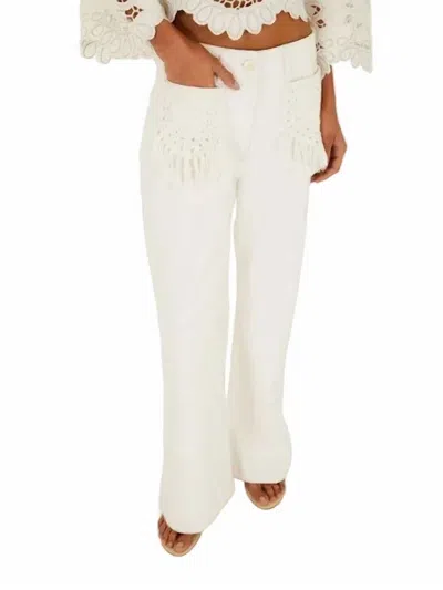 Farm Rio Twill Pants With Fringe Pockets In White