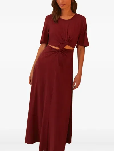 Farm Rio Twist-detail Cut-out Midi Dress In Red