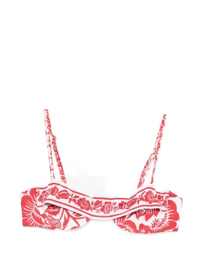 Farm Rio Underwire Floral-print Bikini Top In Red