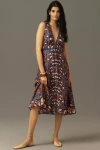 Farm Rio Boho Floral Scarf Navy Blue Midi Dress In Blue