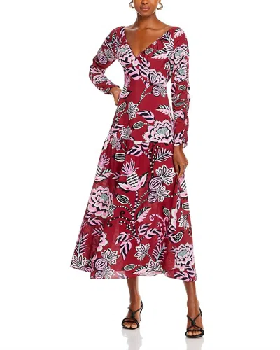 Farm Rio V Neck Maxi Dress In Pineapple Inspiration Burgundy In Multi